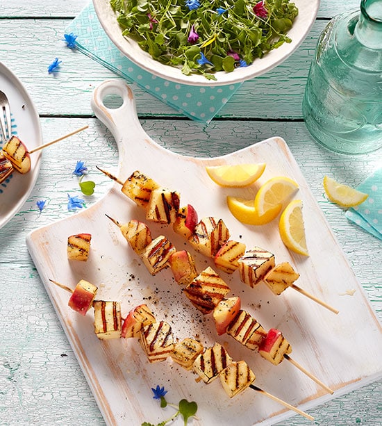 Honey-garlic roasted skewered apples